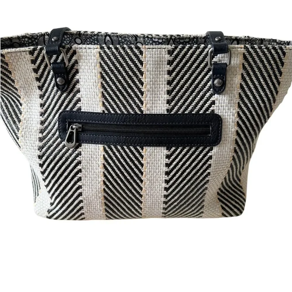 Sakroots Metro Woven Tote Black White Soulful Desert Owl Charm Shoulder Bag